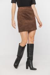 Brązowa modna mini spódnica z dzianiny zamszowej