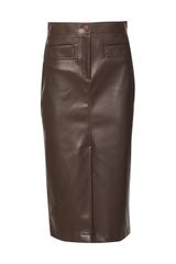 Brązowa ołówkowa spódnica ze skóry ekologicznej