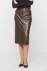 Brązowa ołówkowa spódnica ze skóry ekologicznej