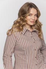 Brązowa taliowana koszula z bawełny w paski