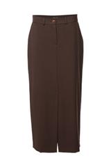 Brązowa tkaninowa spódnica midi z rozporkiem z przodu