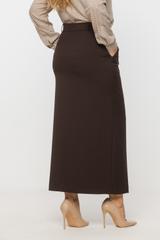 Brązowa tkaninowa spódnica midi z rozporkiem z przodu