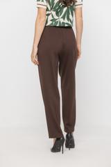 Brązowe dzianinowe spodnie w kant z gumką w pasie