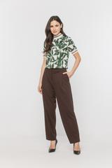 Brązowe dzianinowe spodnie w kant z gumką w pasie