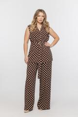 Brązowe letnie spodnie w beżowe groszki