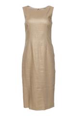 Brokatowa złota sukienka o klasycznym kroju