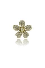 A gold flower brooch entirely set with cubic zirconia