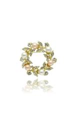A gold brooch in the shape of a wreath with powder-coloured pearls