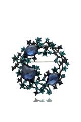 Elegancka broszka z granatowymi i turkusowymi oczkami