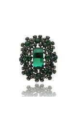 Ciemnozielona broszka z błyszczącymi cyrkoniami