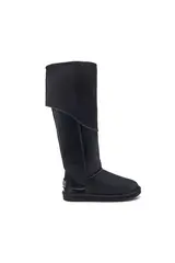 Luksusowe wysokie buty z naturalnej czarnej skóry