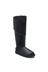 Luksusowe wysokie buty z naturalnej czarnej skóry