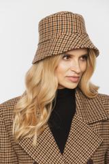 Ciepły damski kapelusz bucket  w brązową pepitkę