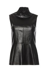 Czarna bluzka bez rękawa ze skóry ekologicznej