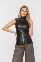 Czarna bluzka bez rękawa ze skóry ekologicznej