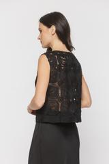 Czarna bluzka z siatki z efektowym naszyciem