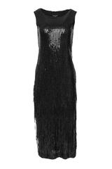 Czarna błyszcząca sukienka glamour z cekinowym wykończeniem