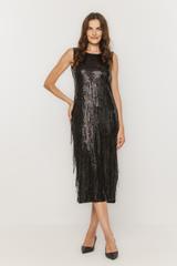 Czarna błyszcząca sukienka glamour z cekinowym wykończeniem