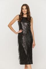 Czarna błyszcząca sukienka glamour z cekinowym wykończeniem