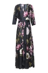 Czarna długa sukienka z kwiecistej wiskozy