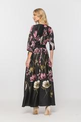 Czarna długa sukienka z kwiecistej wiskozy