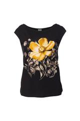 Czarna dzianinowa bluzka z kwiatowym nadrukiem