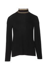 Czarna dzianinowa bluzka z wzorzystym golfem