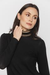 Czarna dzianinowa bluzka z wzorzystym golfem