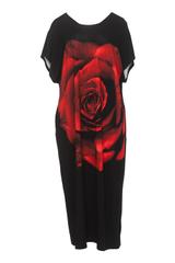 Czarna dzianinowa sukienka z nadrukiem czerwonej róży