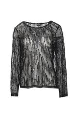 Czarna efektowna bluzka z cekinowymi frędzlami