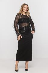 Czarna efektowna bluzka z cekinowymi frędzlami