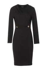 Czarna elegancka sukienka dzianinowa z ozdobnymi złotymi guzikami