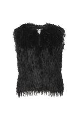 Czarna krótka kamizelka z tkaniny z długim włosem