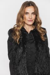 Czarna krótka kamizelka z tkaniny z długim włosem