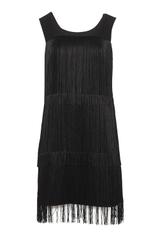 Czarna krótka sukienka z efektownymi frędzlami