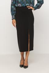 Czarna ołówkowa spódnica z rozporkiem z przodu