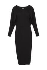 Czarna dopasowana sukienka za kolano z nietoperzowym rękawem