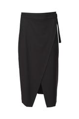 Czarna spódnica za kolano o kopertowym fasonie