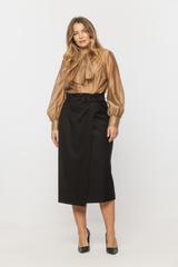Czarna spódnica za kolano z eleganckim zakładanym przodem