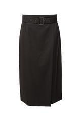 Czarna spódnica za kolano z eleganckim zakładanym przodem