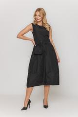 Czarna sukienka bombka z tafty o długości midi