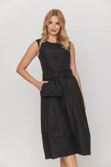 Czarna sukienka bombka z tafty o długości midi