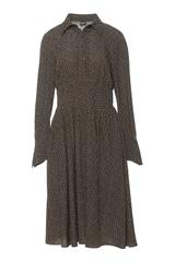 Czarna sukienka wiskozowa w kropeczki z ozdobnym mankietem