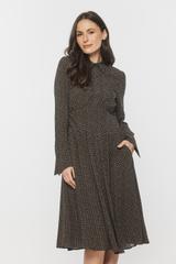 Czarna sukienka wiskozowa w kropeczki z ozdobnym mankietem