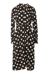 Czarna szmizjerka w grochy z bufiastym rękawem