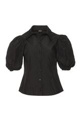 Czarna taftowa koszula z bufiastymi rękawkami