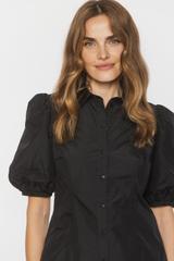 Czarna taftowa koszula z bufiastymi rękawkami