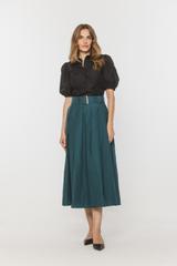 Czarna taftowa koszula z bufiastymi rękawkami