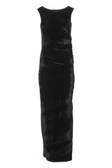 Czarna welurowa sukienka z drapowaniem i rozcięciem