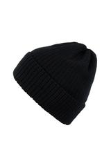 Black merino wool fold-over hat